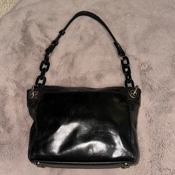 Milly Black Leather/Croc Embossed Top Flap Handbag w/Chunky Enamel Chain Strap - Picture 3 of 11